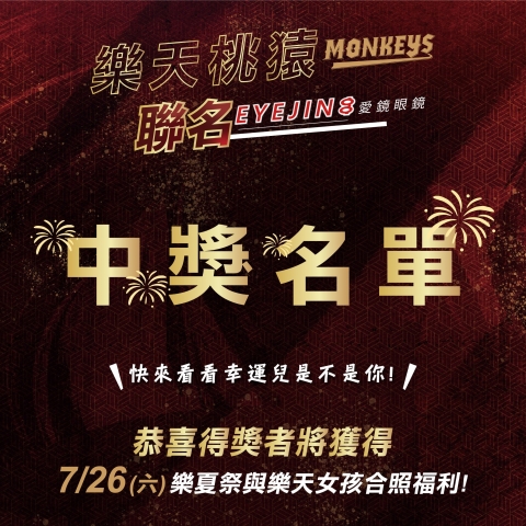 愛鏡×樂天桃猿聯名墨鏡｜樂夏祭得獎名單
